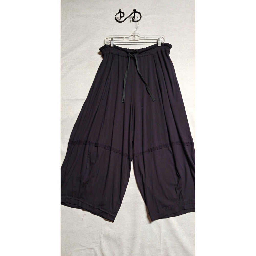 Kedem Sasson Black Wide-Leg Jersey Pants Drawstring Elastic Waist Stretch OS